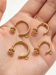 6Pcs 304 Stainless Steel 18K Gold Plated C-Shaped Open Circle Stud Earrings With Jump Ring, DIY Earring Making Supplies/Waterproof And Colorfast - Earrings - View 4