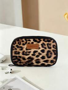 1pc Back To School Must-Have! Sweet & Cool Leopard Print Large Capacity Digital Storage Bag, Student Desk Organizer, Say Goodbye To Cable Tangle Hassle, Highly Attractive Portable Power Bank & Earphone Storage Pouch - Multicolor - View 5