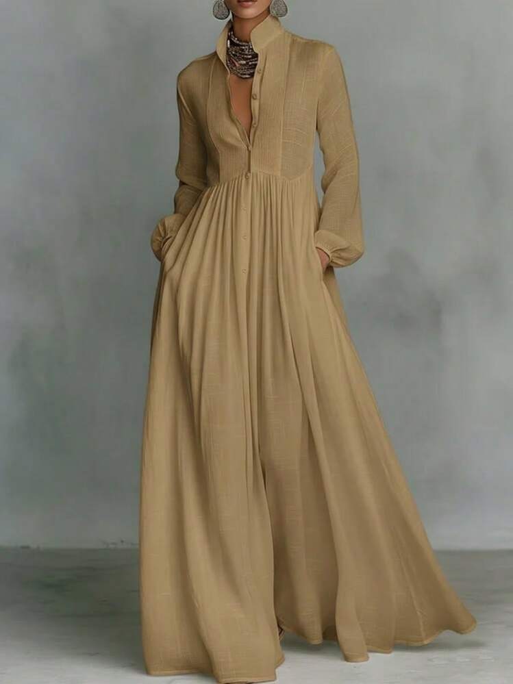 Elegant Flowy Maxi Dress, High Waist A Line Chic Long Dress