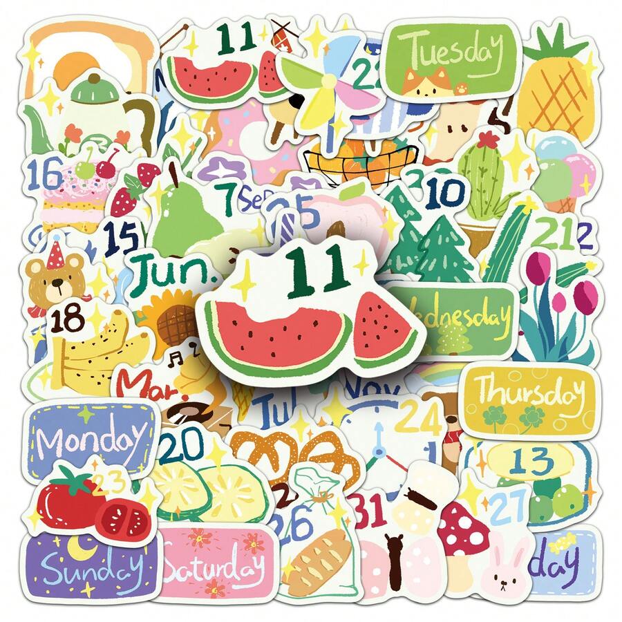 50 piezas de pegatinas originales dibujadas a mano para planificador de fechas, estilo pintura al óleo, para planificador, funda de teléfono, cuaderno - Multicolor - Ver 1