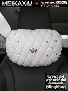 MEIKAXIU PU Leather Embroidered Rhinestone Crown Blingbling Car Headrest Pillow Car Decoration Accessories For Women - PU Soft Leather Crown Version With Artificial Diamonds - View 8