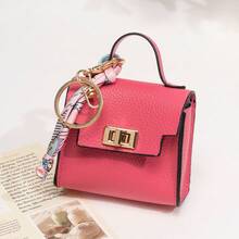 Mini Handbag Shape Leather Keychain Pouch With Silk Scarf, Twist Lock Zipper Earphone Coin Storage Cute Bag Charm For Girls - Multicolor - View 23