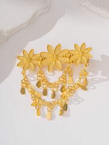 Herseygold 1 pièce Pince à cheveux florale plaquée or pour femmes, accessoire de coiffure de mariée arabe du Moyen-Orient, coiffe à franges pour mariage et vacances pour femmes - Doré - Voir 2