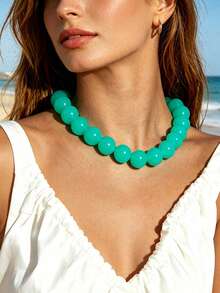 1pc European & American Bohemian Geometric Semi-Transparent Beaded Necklace For Women, Summer Beach Vacation - Handmade Acrylic Beaded Necklace - View 5