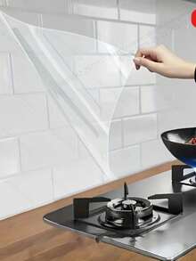 1PC High Temperature Resistant Transparent Oil-Proof Kitchen Sticker, Large Size PET Material, Glass And Cabinet Waterproof Anti-Fouling Wall Tile Protector - View 7