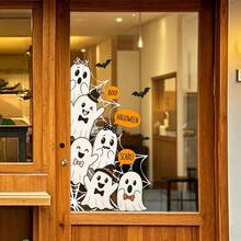 2/1pc Halloween Static Window Cling Set, Removable & Reusable Vinyl Glass Stickers, Cute Cartoon Ghost Bat Spider Web Boo Trick Letter Waterproof Window Decals, Bedroom Glass Door Shop Window Halloween Party Decoration - Multicolor - View 8