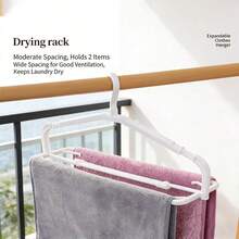 6pcs/Set, 42cm*24cm*9cm/16.54in*9.45in*3.54in, Expandable Non-Slip Clothes Drying Rack, Multi-Functional Hanging Rack, Suitable For Home Balcony Drying Blankets, Bed Sheets And Bath Towels. - White - View 9