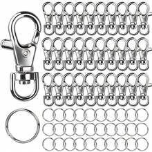 60 piezas de broche de langosta y anillo para llaves, 30 piezas de clip para llavero y 30 piezas de anillo para llavero, kit para hacer llaveros, joyería, artes y manualidades, plateado - A - Ver 1