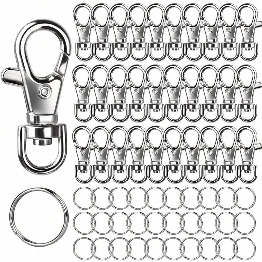 60 piezas de broche de langosta y anillo para llaves, 30 piezas de clip para llavero y 30 piezas de anillo para llavero, kit para hacer llaveros, joyería, artes y manualidades, plateado - A - Ver 1