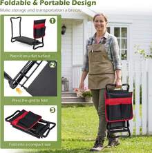 Garden Kneeler And Seat, Heavy-Duty Garden Bench W/Large Tool Pouch, Widen EVA Foam Kneeling Pad, Portable Gardening Helper For Women Men Seniors, Foldable Garden Stool For Kneeling & Sitting - Black - View 7