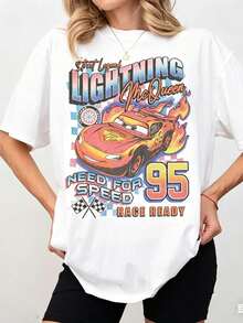 Camiseta de Coche Retro de Rayo McQueen de Disney, Cómoda, Camiseta Retro Colorida de Rayo McQueen, Edición del Festival Familiar 2026 Para el Estacionamiento, Excelente Regalo. - Blanco - Ver 1