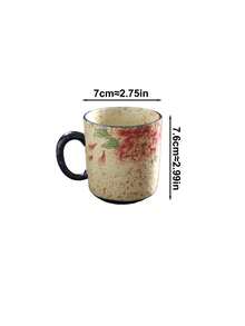 1pc Vintage Distressed Spotted Ceramic Mug, Hand-Painted Peony Butterfly Floral Coffee Cup, Gentle Floral Pattern Home Breakfast Milk Oatmeal Cup, Influencer Coffee Photography Prop, Tea Room Afternoon Tea Flower Cup, Commercial Cafe Display Vessel, Retro Coarse Ceramic Texture Desktop Decor Water Cup. Gift For Best Friend, Holiday Gift, Office Desktop Water Cup, Breakfast Milk Cup, Holiday Birthday Gift - Multicolor - View 13