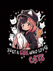 Camiseta feminina oversized G7110, estampa de letras e gatos, manga curta, blusa casual e moderna. Ideal para o verão. - Preto - Ver 6