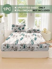 1pc Delicate Leaf And Flower Prints Fitted Sheet,Soft Breathable All-Season Bedding, Cozy Nature-Inspired Bed Cover,Easy-Care Bedding Set Suitable For King/Queen/Full/Twin Sizes. Suitable For Home, Dormitory, Apartment & Holiday Gift Giving - Multicolor - View 2