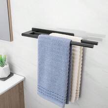 Portaoggetti, portaoggetti per bagno, portasciugamani senza foratura, nero opaco, acciaio inox, autoadesivo, doppio portasciugamani, 39 cm - Visualizzare 4
