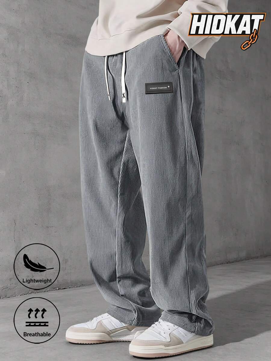 Hidkat Men's Corduroy Casual Sweatpants, Solid Color With Drawstring And Pockets, Soft And Comfortable Fabric, Suitable For Daily Casual Activities, Spring/Autumn Winter Sports