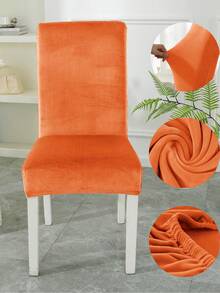 1 pieza Funda de silla de terciopelo de unicolor con alta elasticidad, funda de silla para decoración del hogar, adecuada para comedor, dormitorio, sala de estar, exterior, hotel, boda, oficina, cocina, resistente a manchas y polvo, a prueba de mascotas, funda de silla y cojín para decoración del hogar de otoño - Naranja - Ver 7