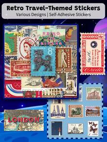50pcs Retro Travel-Themed Stickers - Nostalgic Vibes - Perfect For Scrapbooks, Parties, Suitcases, Laptops, Phone Cases, And Water Bottles - DIY Fun Gifts School Supplies - 50pcs/pack - View 10