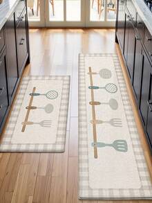 1pc, [Best Seller] Tableware Print Theme Kitchen Rug, Aesthetic Velvet Comfortable Fluffy Carpet, Soft And Comfortable Material, Weight Approx. 850g/㎡, Easy To Clean, Doesn't Get Stuck In Doors, Stains Easy To Wipe, Daily Spills Easy To Clean, Dirt-Resistant, Machine Washable - Perfect For Home Decor, Living Room, Bedroom, Kitchen, Dining Room, Bedside, Bathroom, Study, Entryway Rug, Suitable For All Seasons, Holiday Decoration Gift! - Multicolor - View 14