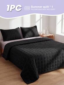 1pc Cooling Comforter, Black Honeycomb Grid Pattern Bedding, Air Conditioning Quilt, Room Decor, Breathable & Lightweight, Ultra Soft & Comfortable, Suitable For Twin/Full/Queen/King Bed, Applicable For Home And Dorm, Pillow And Pillowcase Not Included, Machine Washable - Black - View 3