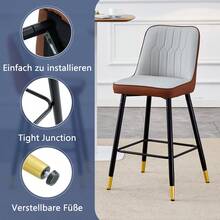 Set Of 2 Bar Stools / 100 Cm High. Stylish Bar Stools / Black PU Leather And Comfortable Footrest / Available In Several Colors / 120 Kg Load Capacity / For Restaurants, Bars And Living Rooms - 棕色+黑色+淺灰色 - 查看 5