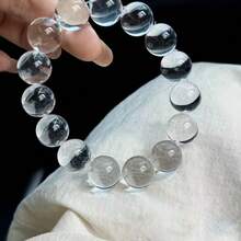 1pc Transparent 16mm Glass Bead Faux Crystal Beaded Bracelet, Suitable For Daily Wear And Gifting - Clear - View 2