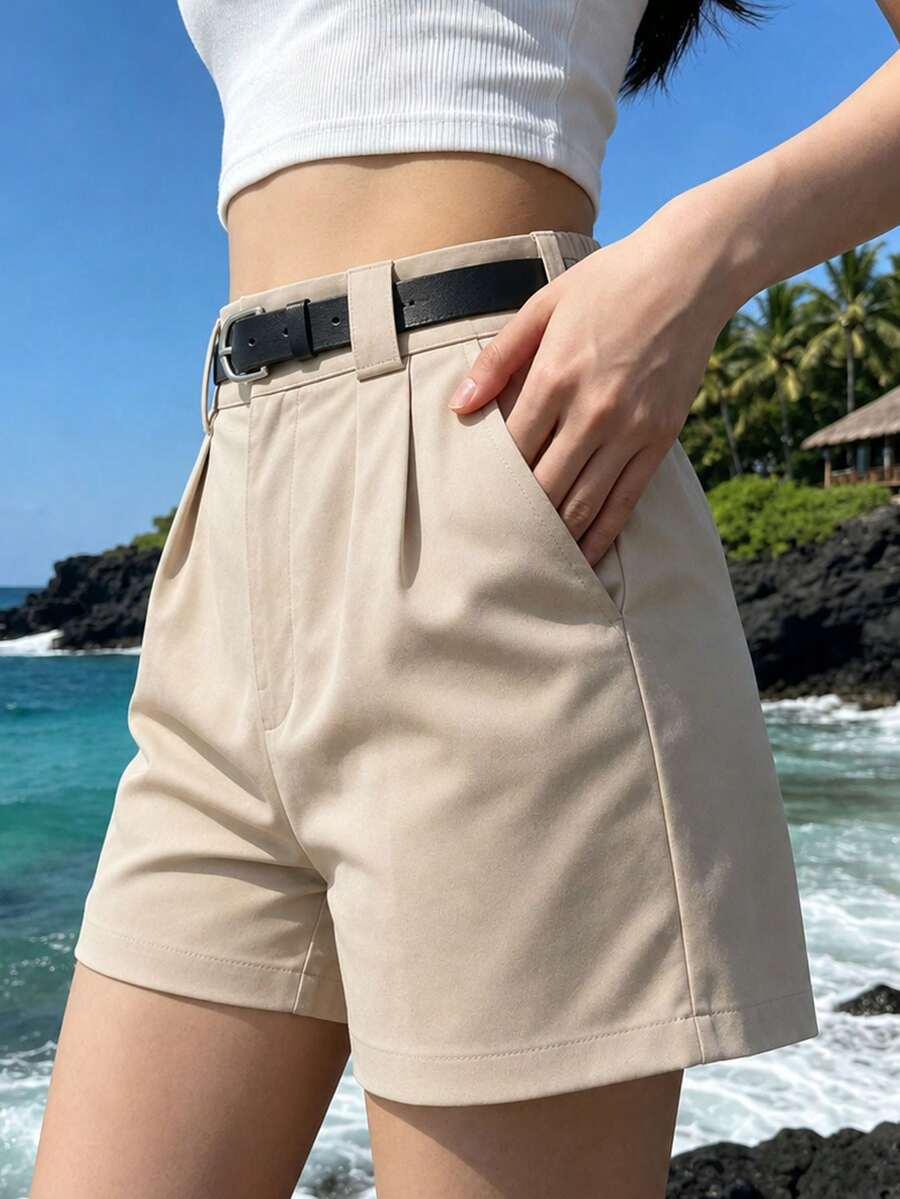 新款女款經典高腰百褶A字短褲,夏季必備。這款顯瘦休閒短褲也是送給女友的理想禮物。運動 - 杏色 - 查看 1