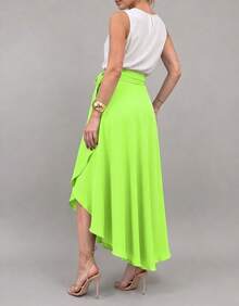 Long Wrap Skirt With Tie-Up Fashion Blogger - Lime Green - View 2