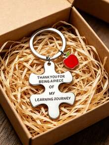 3pcs/1pc Universal Apple Shaped Keychain, With "Thank You" Puzzle Piece Pattern, Mini Gift, Novelty Gift, Ideal Gift For Girlfriend, Keychain Pendant, Couple Keychain, School Supplies, Birthday Gift, Teacher Gift, Back To School Teacher Accessory - One Size Fits All - View 1