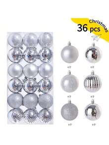 36pcs 3cm-4cm Christmas Ornament Balls - Assorted Shapes, Christmas Tree Decorations Set; Note: This Is A Handicraft Product, There May Be Minor Stains, Dust, Printing Marks And Glue Overflow. Small Scratches Are Normal And Do Not Affect The Appearance And Usability. - Multicolor - View 22