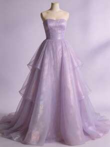 1 Stück lila irisierender fein gestreifter Mesh-Stoff, laserglänzender transparenter Netzstoff, DIY-Stoff für Abendkleid, Kleid, Bühnenkostüm - Lila - Übersicht 4