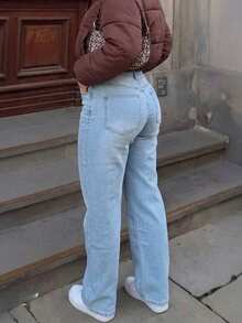 Jeans rectos de pierna ancha y estilo vintage para mujer, casuales para primavera - Lavado ligero 5 - Ver 2