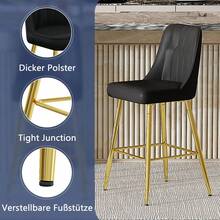 Set Of 2 Bar Stools / 100 Cm High. Stylish Bar Stools / Black PU Leather And Comfortable Footrest / Available In Several Colors / 120 Kg Load Capacity / For Restaurants, Bars And Living Rooms - 黑色+金色 - 查看 6