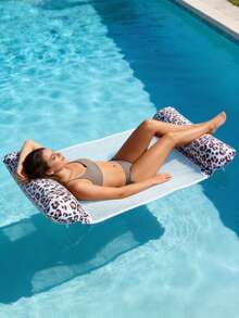 Adult Leopard Print Inflatable Water Raft, Dual-Tube Foldable Floating Platform, Leopard Print Water Hammock, Pool Party, Beach Fun - A - View 2