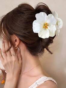 Fermaglio per capelli con orchidea tropicale arancione grande, accessorio estivo da spiaggia realistico e oversize, fermaglio per capelli stile bohémien con orchidea Phalaenopsis per donne - Arancione - Visualizzare 14