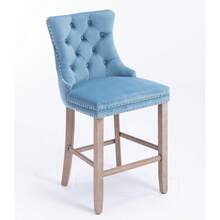 Set Of 2 Bar Stools With Velvet Upholstery / Medieval-Modern Style Bar Stools / Weight Capacity Up To 300 Lbs / High-Elasticity Foam / Suitable For Restaurants Or Kitchens - 淺藍色 - 查看 7