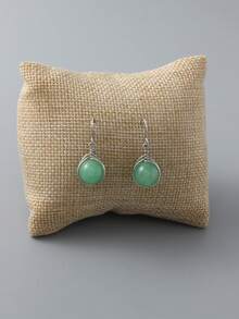 1 Pair Fashion Natural Stone Teardrop Earrings, Handmade Earrings Suitable For Women, Can Be Used For Weddings, Engagements, Anniversaries, Parties, Valentine's Day And Other Occasions, Rose Quartz Green Aventurine Round Bead Earrings Also Can Be Given As Gifts - White - View 6