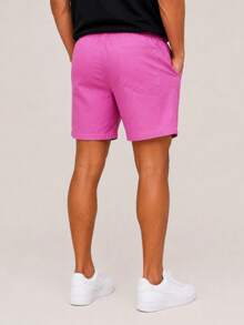 Kit 4 Shorts De Linho Premium Bermuda Mauricinho Masculino Casual Basico Confortavel Cores Especificas, MARROM, Branco, Preto (colorido) - Rosa chiclete - Visão 4
