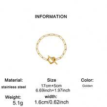 1 Peça Pulseira Feminina de Aço Inoxidável com Fecho OT, Estilo de Pulseira Fina com Corrente de Elos Retangulares, Núcleo de Fecho em Forma de T com Coração Oco, Estilo Minimalista de Luxo Francês Ins, Cor Dourada, Não Oxida e Não Desbota, Adequada para Uso Diário, Compras, Encontros, Viagens, Perfeita como Presente de Acessório de Atmosfera Suave para Aniversário, Dia dos Namorados, Melhor Amiga, Namorada - Pulseira - Visão 10