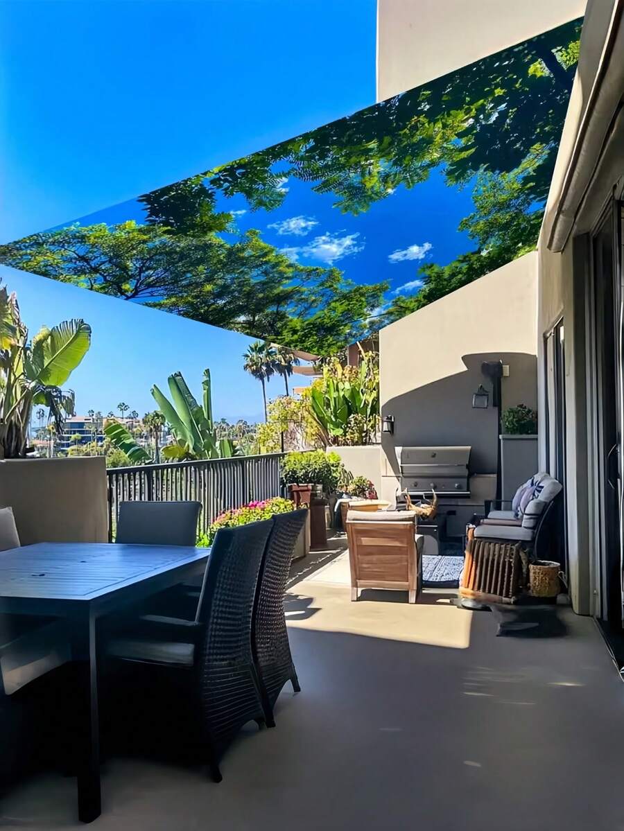 1pc Tree Sky Cloud Leaf Pattern Sun Shade Canopy, Lightweight Polyester Material, Suitable For Beach, Camping, Garden, Picnic, Outdoor Adventure Sun Shade (Support Pole Not Included) - Blue Sky and Leaves - View 1