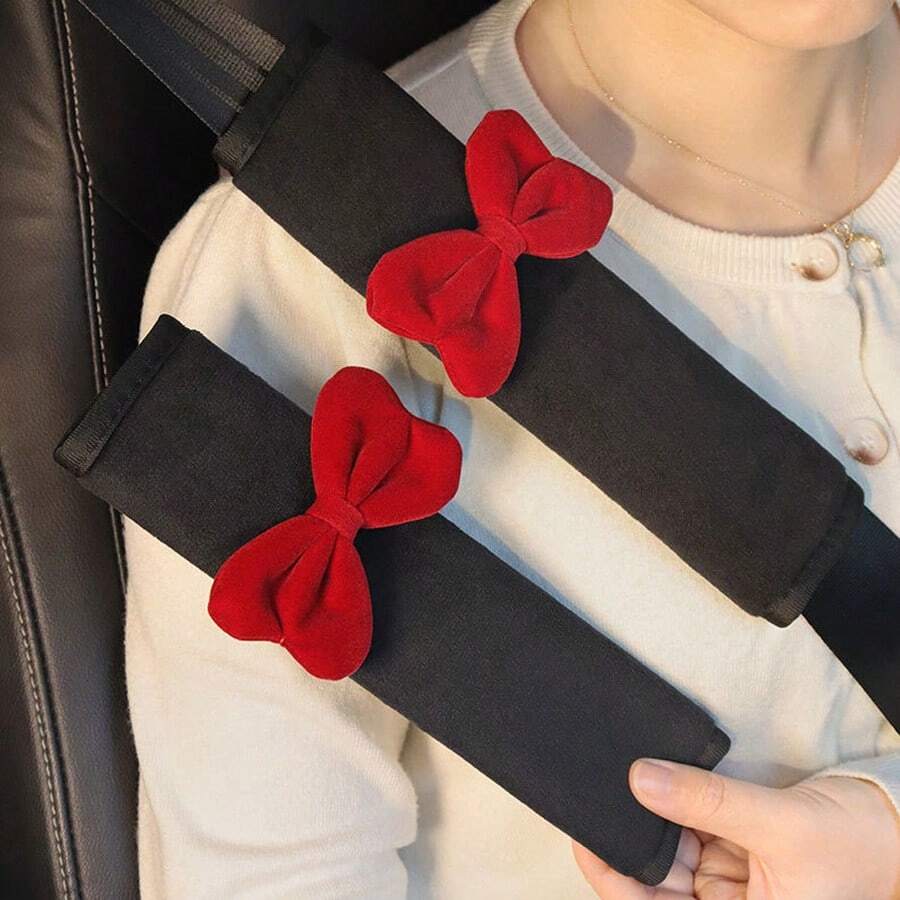 1 Stück/2 Stücke Auto-Sicherheitsgurt-Schleife Plüsch-Schulterpolster, Anti-Scheuer-Nacken-Sicherheitsgurt-Überzug, Damen-Auto-Accessoires - A - View 1