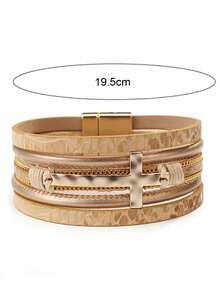 1 pieza Pulsera envolvente de cuero PU vintage con capas y colgante de cruz, estilo bohemio minimalista unisex, para uso diario/verano/fiesta, regalo para mamá, San Valentín y cumpleaños - Multicolor - Ver 5