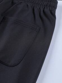 1pc Men's Casual 3/4 Length Shorts, Suitable For Spring, Summer, Autumn, Breathable Comfortable Thin Knit Fabric, Sporty Style, Perfect For Campus, Skateboarding, Daily Wear - Black - View 7
