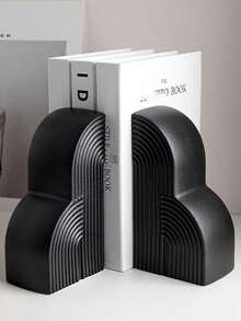 Resin Arched Cloud Bookends, Modern Geometric Shaped Bookends Decor, Non-Slip And Durable, Minimalist Aesthetic Desktop Ornament, Suitable For Living Room Coffee Table, Study Bookshelf, Office Desk, Library Bookshelf, Neutral Tone Home Decor, Can Be Used To Store Novels And Magazines, Perfect Housewarming Gift For Book Lovers, Abstract Line Texture Desktop Display Ornament - Multiple Models - View 6