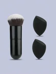 1pc Large Fluffy Foundation Powder Brush + 2pcs Black Makeup Sponge Set, Soft Dense Bristles, Multi-Functional Face Makeup Tool Kit, Suitable For Blush, Concealer - Multicolor - View 13