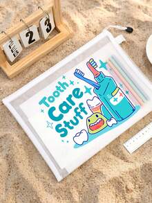 Star Teeth「Tooth Care Stuff」卡通字母圖案透明收納袋，網格便攜化妝包，盥洗用品收納袋，旅行化妝包；度假必備海灘收納用品；返校、寄宿學校、週末度假與日常通勤收納袋；可折疊輕量化妝包，適合商務旅行與便攜隨身包，小化妝包，化妝品收納盒，收納袋，大容量收納袋，送給女性、返校、情侶、父親節、生日的創意禮物 - 彩色 - 查看 9