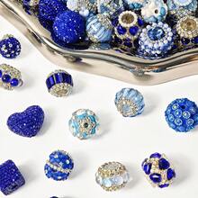 10 Random Resin Crystal Waterdrop Separator Beads, Loose For Pendants, Necklaces, Bracelets, Earrings, Jewelry Making & Pen DIY, With Elegant Bag - 藍色 - 查看 7