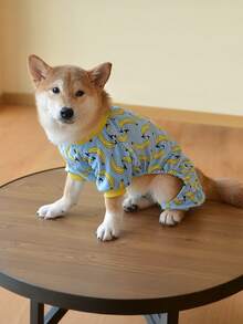 1件香蕉狗睡衣寵物連身衣外套，適合小型犬與中型犬，防掉毛 - 藍色 - 查看 7