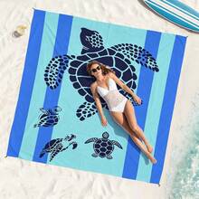 1pc Oversized Striped Turtle Sand-Proof Quick-Dry Beach Towel Mat, Suitable For 1-3 Adults - Lightweight, Durable Polyester Fabric - Perfect For Travel, Camping, Hiking And Leisure Beach Time, Beach Mat, Picnic Mat, Camping Ground Cover - Multicolor - View 2