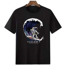 Hombres Camiseta con estampado de astronauta y letra - Negro - Ver 1